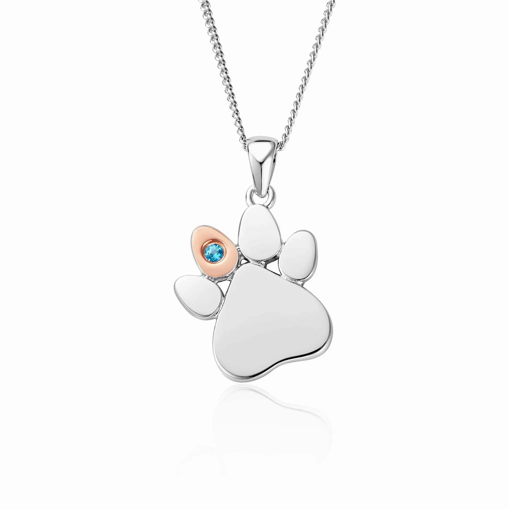 Clogau Paw Prints On My Heart Sterling Silver January Birthstone Topaz Necklace