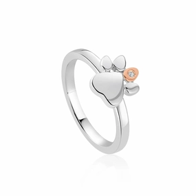 Clogau Paw Prints On My Heart Sterling Silver White Topaz Ring