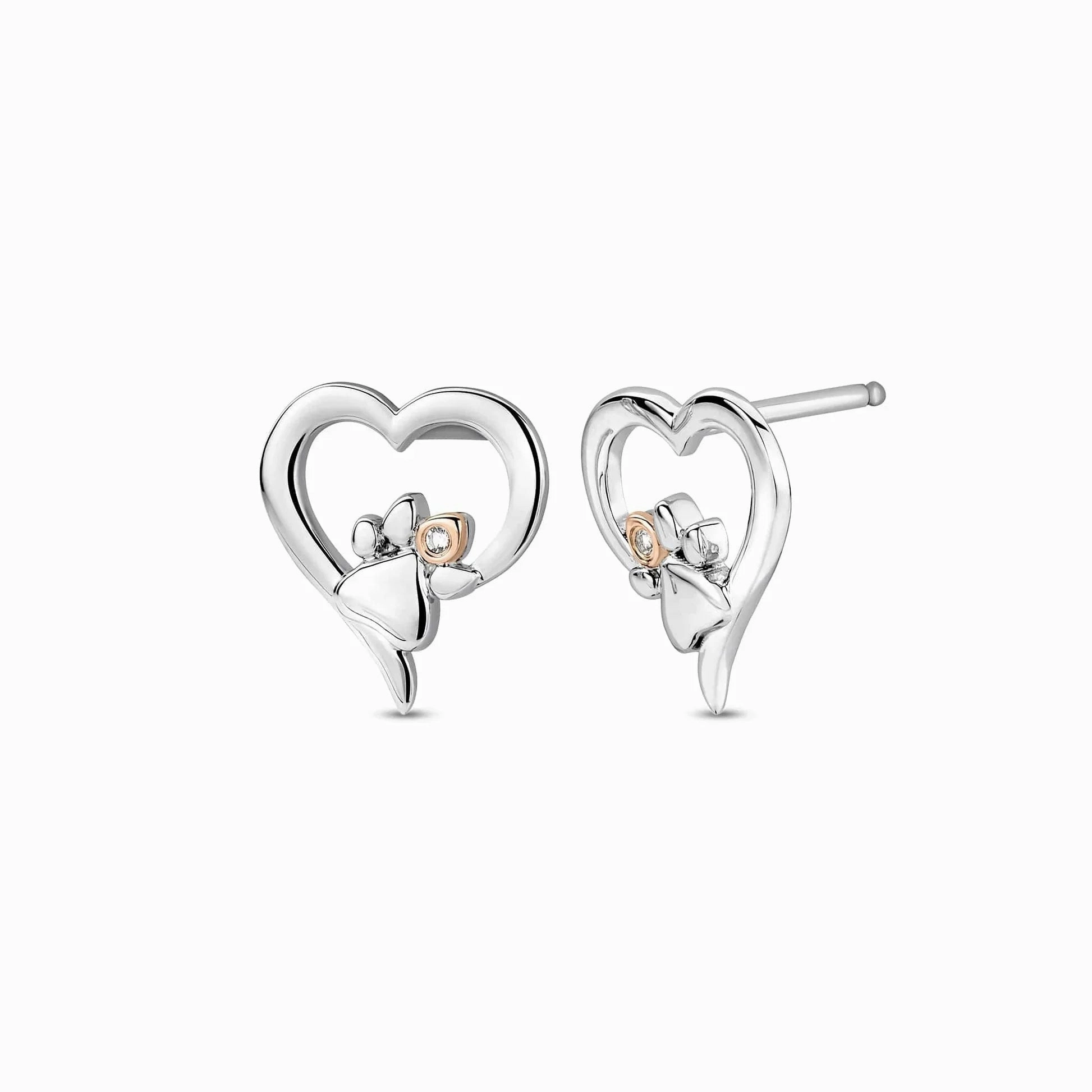 Clogau Paw Prints Sterling Silver Heart Stud Earrings with Topaz