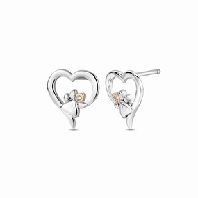 Clogau Paw Prints Sterling Silver Heart Stud Earrings with Topaz