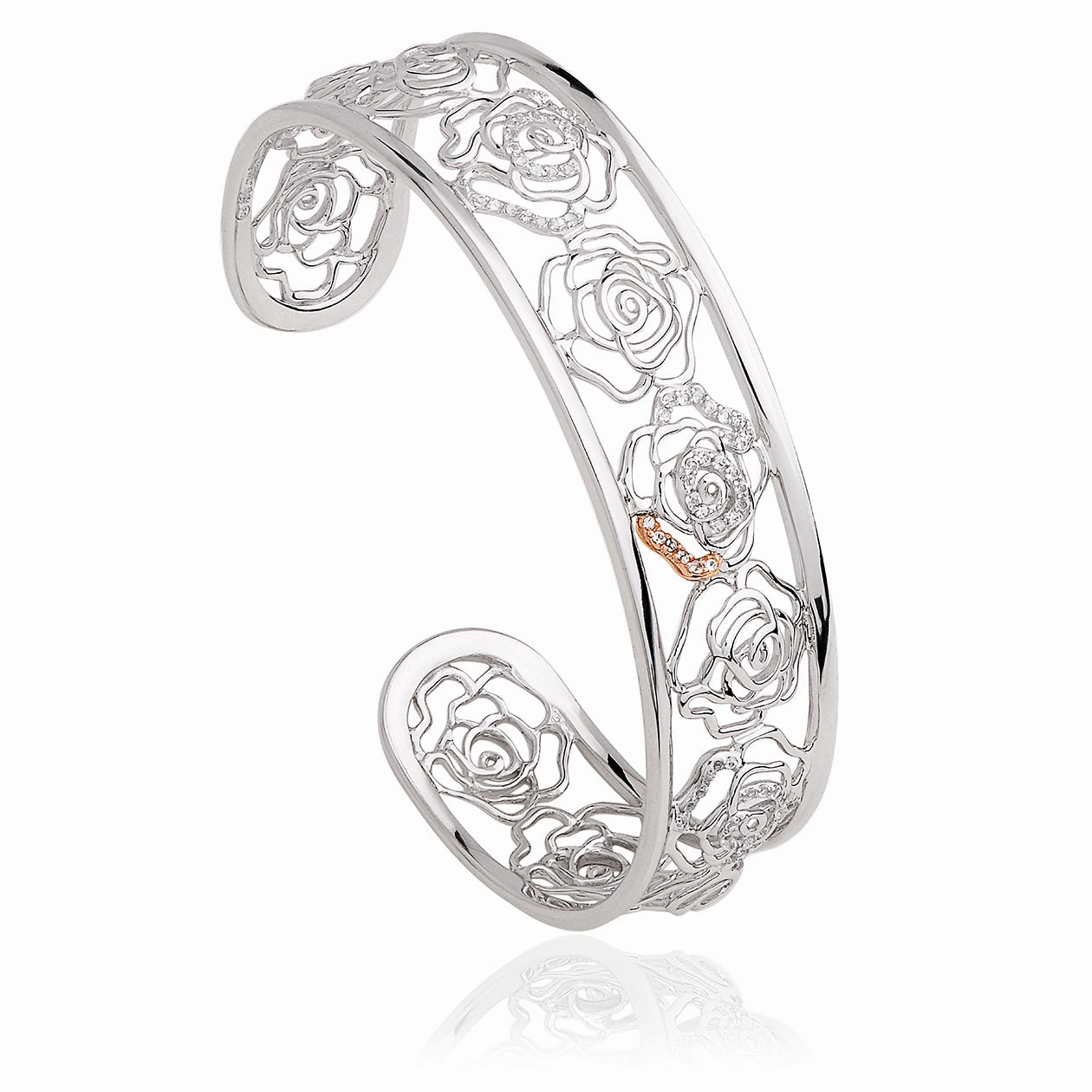 Clogau Royal Roses Sterling Silver White Topaz Bangle