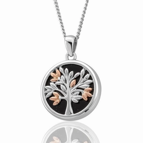 Clogau Tree of Life Sterling Silver Black Onyx 9ct Rose Gold Vine Necklace D