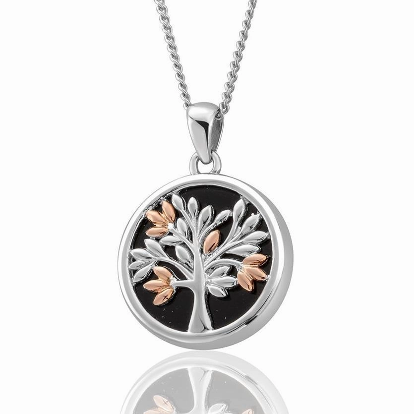 Clogau Tree of Life Sterling Silver Black Onyx 9ct Rose Gold Vine Necklace D