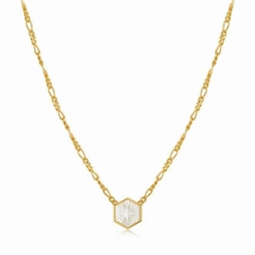 Compass Emblem Gold Figaro Chain Necklace N030-04G