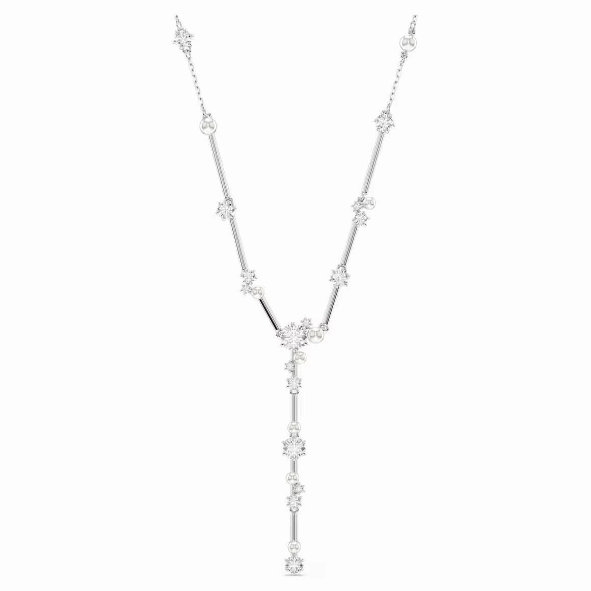 Constella Pearl & Round Cuts Silver Y Necklace