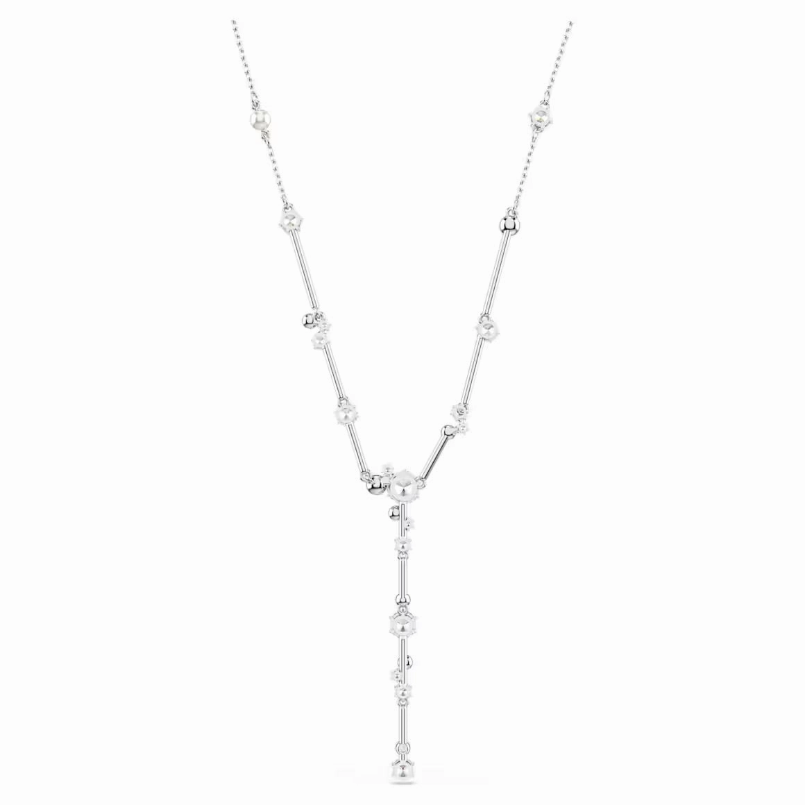 Constella Pearl & Round Cuts Silver Y Necklace