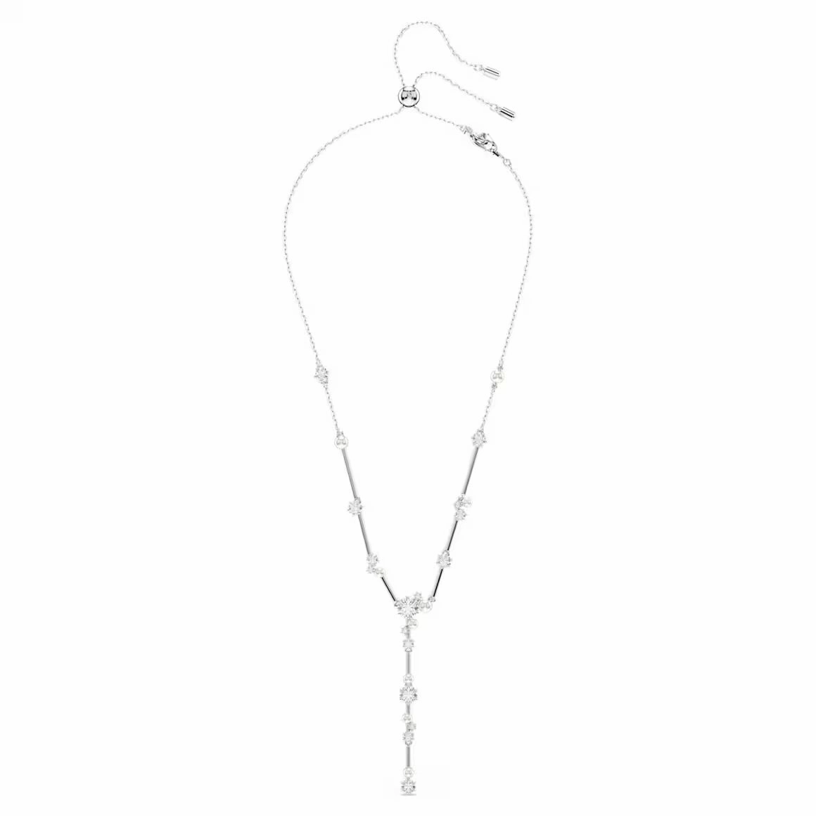 Constella Pearl & Round Cuts Silver Y Necklace