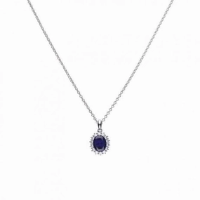 Cubic Zirconia Blue Oval Pave Pendant P4658