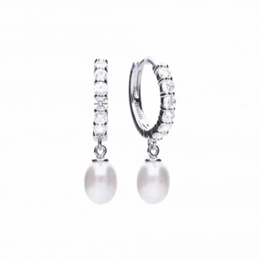 Cubic Zirconia Hoop With Pearl Drop Earrings E5898