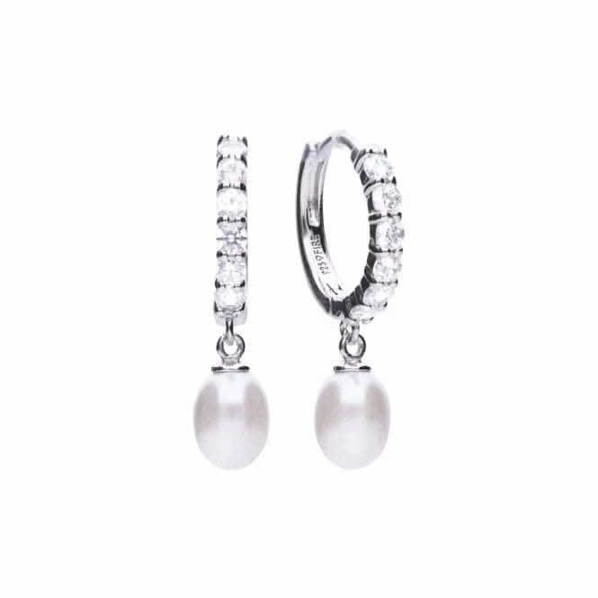 Cubic Zirconia Hoop With Pearl Drop Earrings E5898