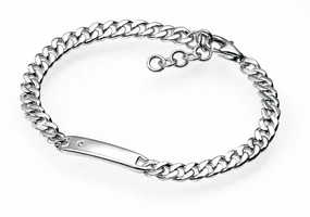 D For Diamond Sterling Silver Boys Classic ID Bracelet
