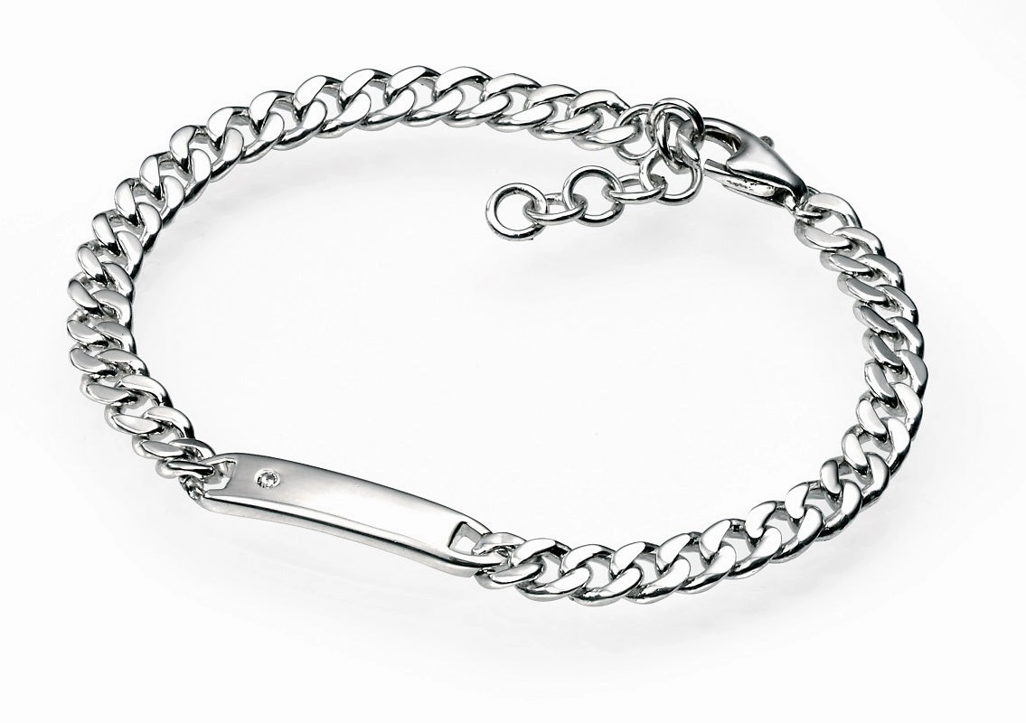 D For Diamond Sterling Silver Boys Classic ID Bracelet