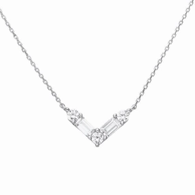 Dainty 'V' Baguette & Round Necklace N4470
