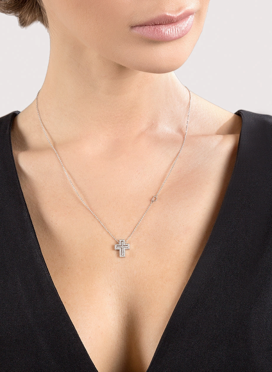 Damiani Belle Epoque 18ct White Gold 0.18ct Diamond Cross Necklace