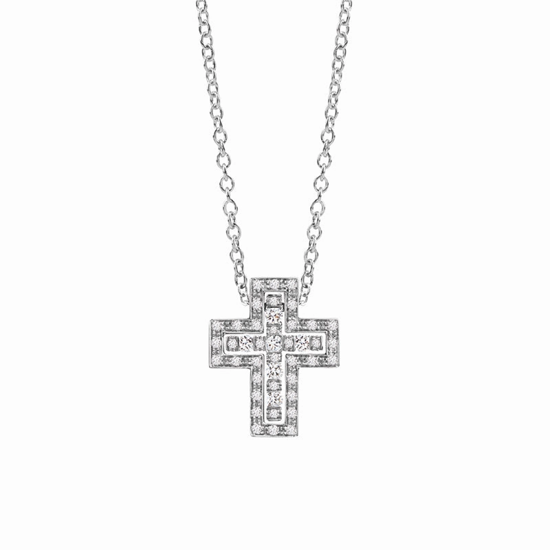 Damiani Belle Epoque 18ct White Gold 0.18ct Diamond Cross Necklace