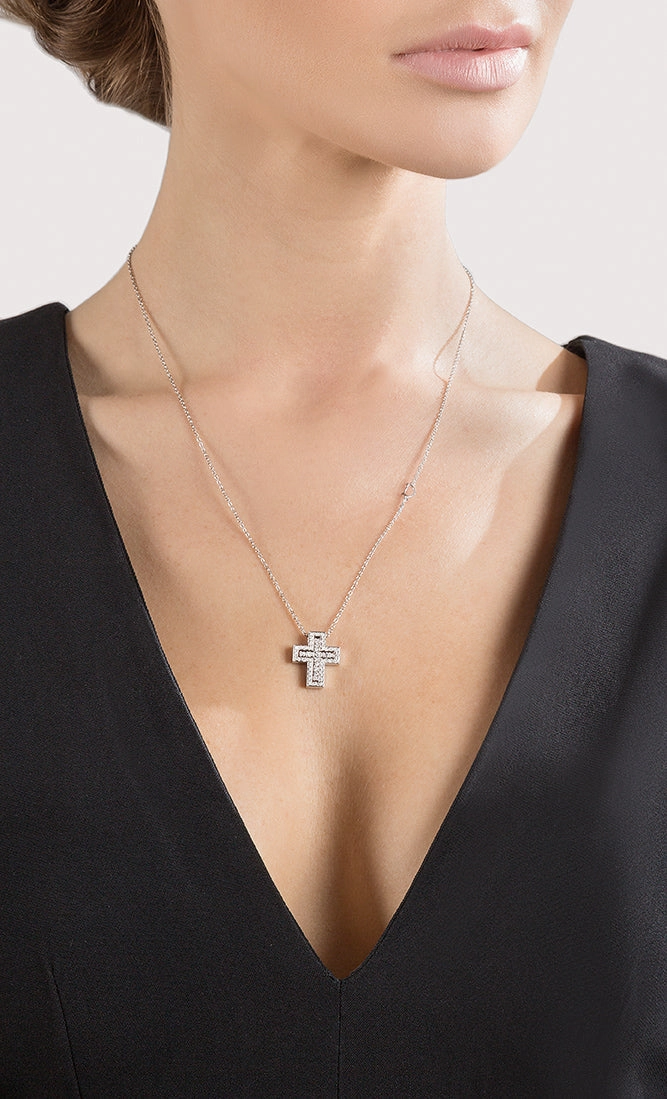 Damiani Belle Epoque 18ct White Gold 0.38ct Diamond Cross Necklace