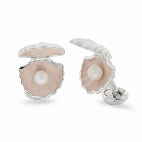 Deakin & Francis Cufflinks Sterling Silver Oyster With Pearl