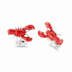 Deakin & Francis Cufflinks Sterling Silver Red Enamel Lobster