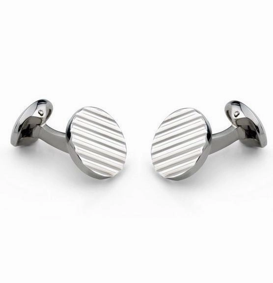 Deakin & Francis Cufflinks Sterling Silver Round Engine Turned Pattern