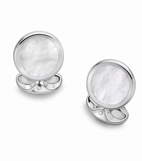 Deakin & Francis Cufflinks Sterling Silver Round Mother of Pearl