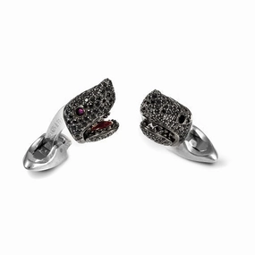 Deakin & Francis Sterling Silver Black Spinel Shark Head With Ruby Eyes