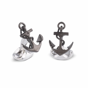 Deakin & Francis Sterling Silver Oxidised Anchor Cufflinks