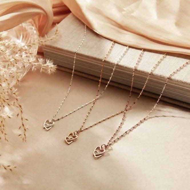 Delicate Cube Interlocking Love Heart Necklace SNDC572