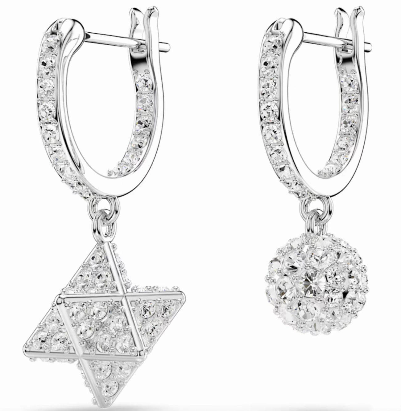 Dextera Asymmetrical Design, Round Cut, Star & Sphere White Drop Earrings