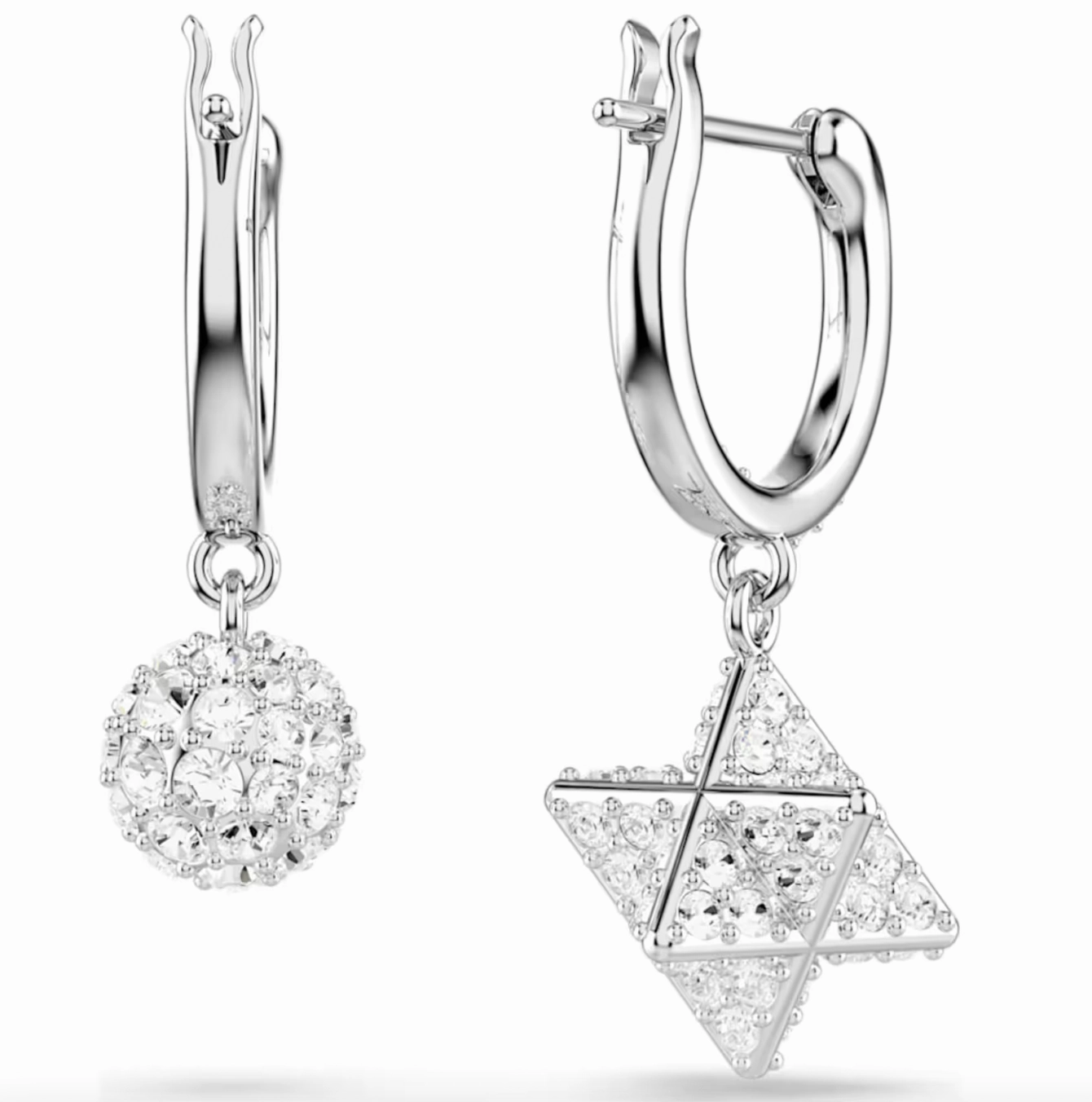 Dextera Asymmetrical Design, Round Cut, Star & Sphere White Drop Earrings