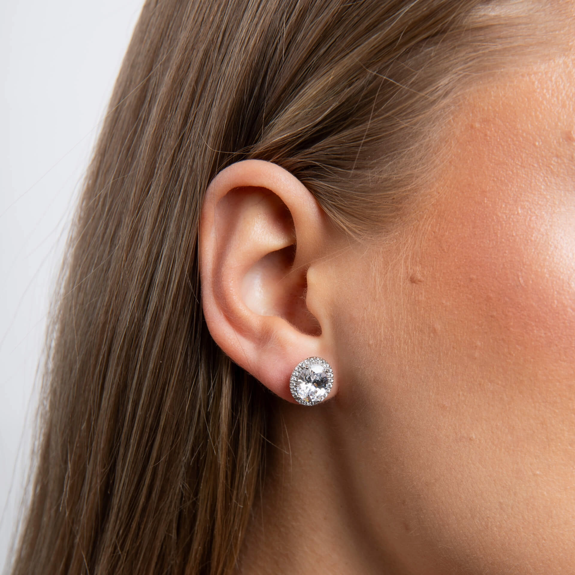 Diamonfire Cubic Zirconia Oval Halo Earrings E6603