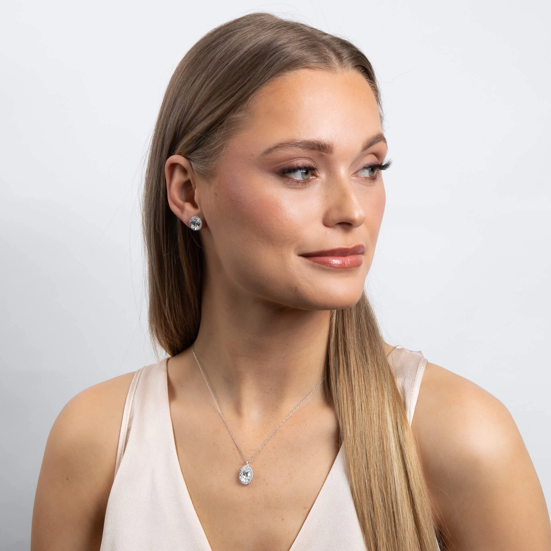 Diamonfire Cubic Zirconia Oval Halo Earrings E6603