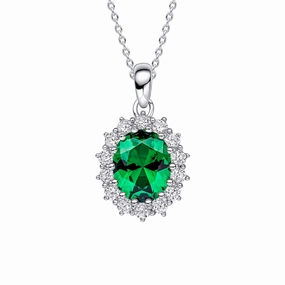 Diamonfire Oval Green Nano White Cubic Zirconia Pendant P5517