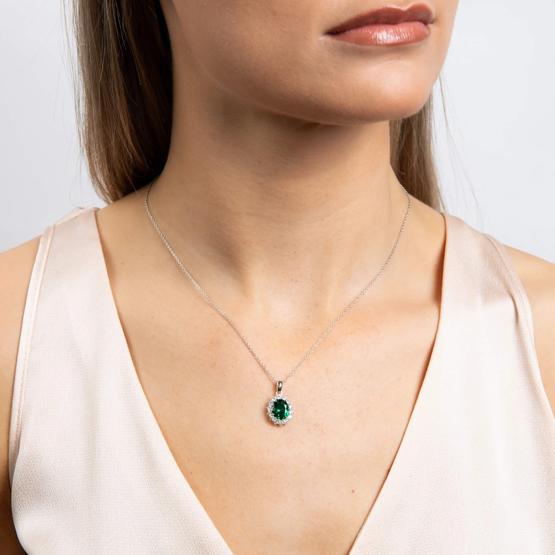 Diamonfire Oval Green Nano White Cubic Zirconia Pendant P5517