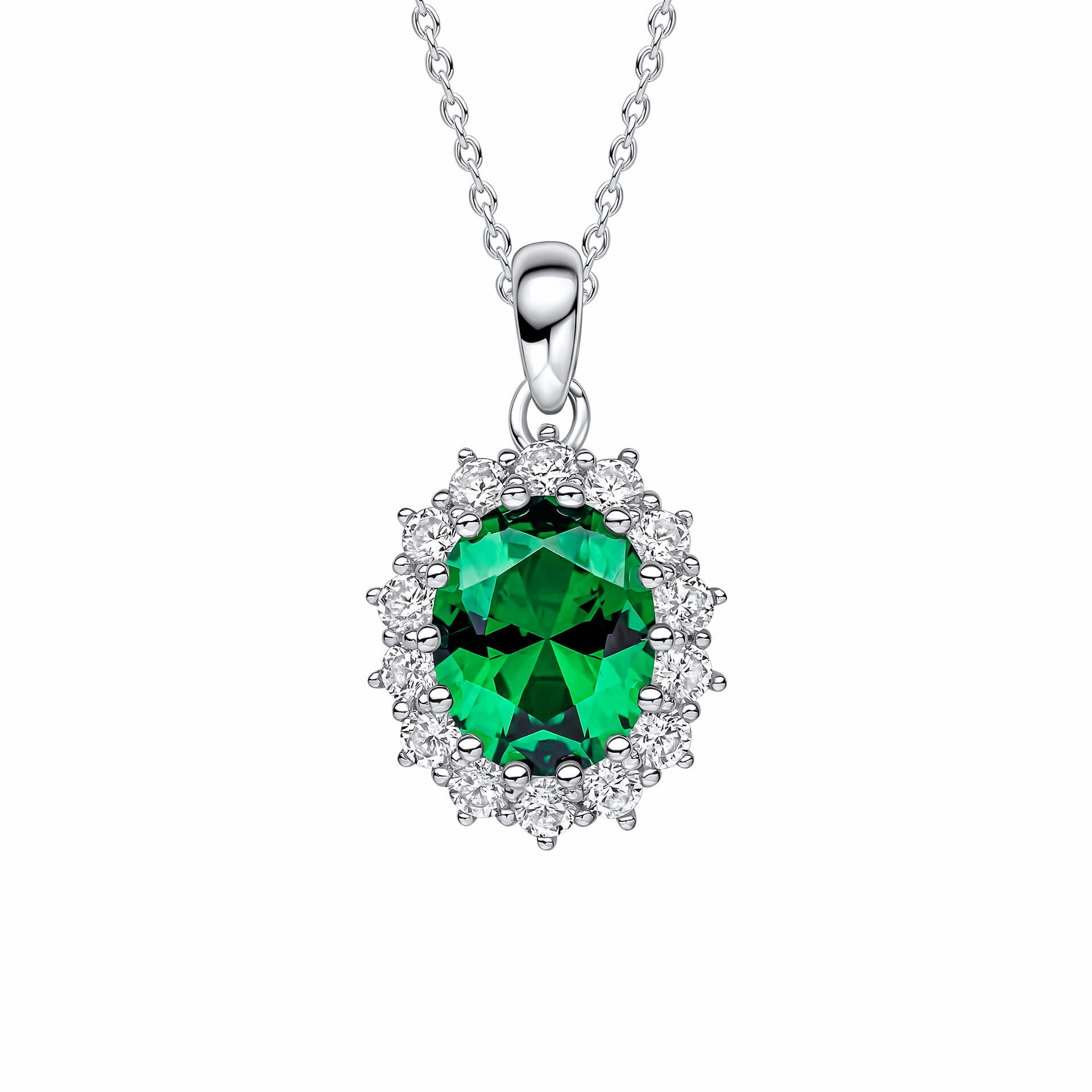 Diamonfire Oval Green Nano White Cubic Zirconia Pendant P5517