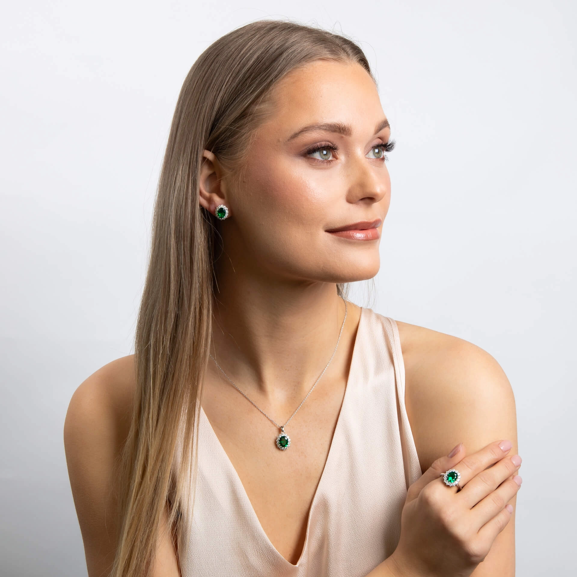 Diamonfire Oval Green Nano White Cubic Zirconia Stud Earrings E6590