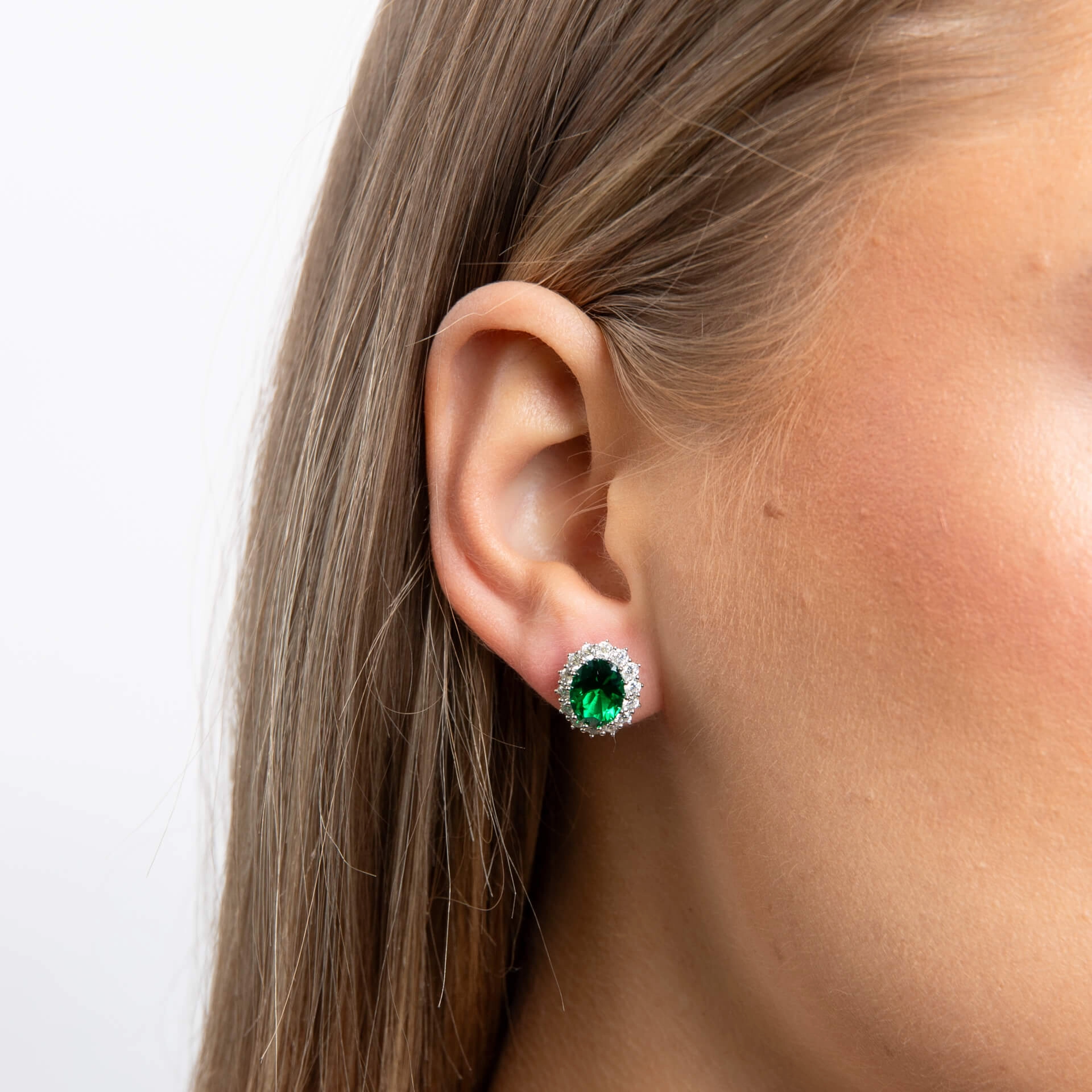 Diamonfire Oval Green Nano White Cubic Zirconia Stud Earrings E6590