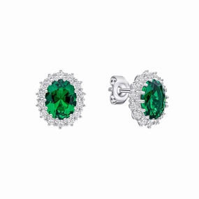 Diamonfire Oval Green Nano White Cubic Zirconia Stud Earrings E6590