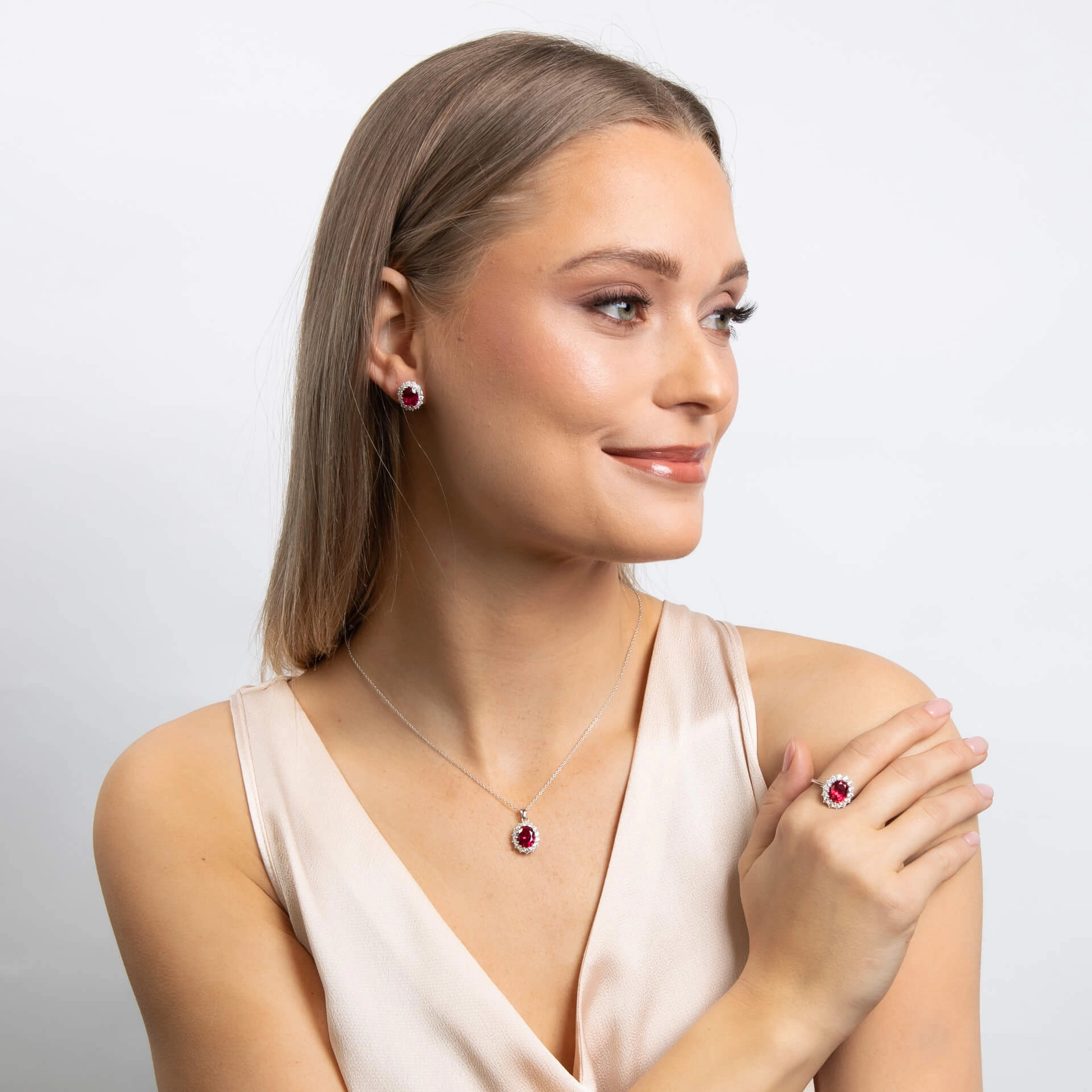 Diamonfire Oval Red Synthetic Ruby Cubic Zirconia Pendant P5518
