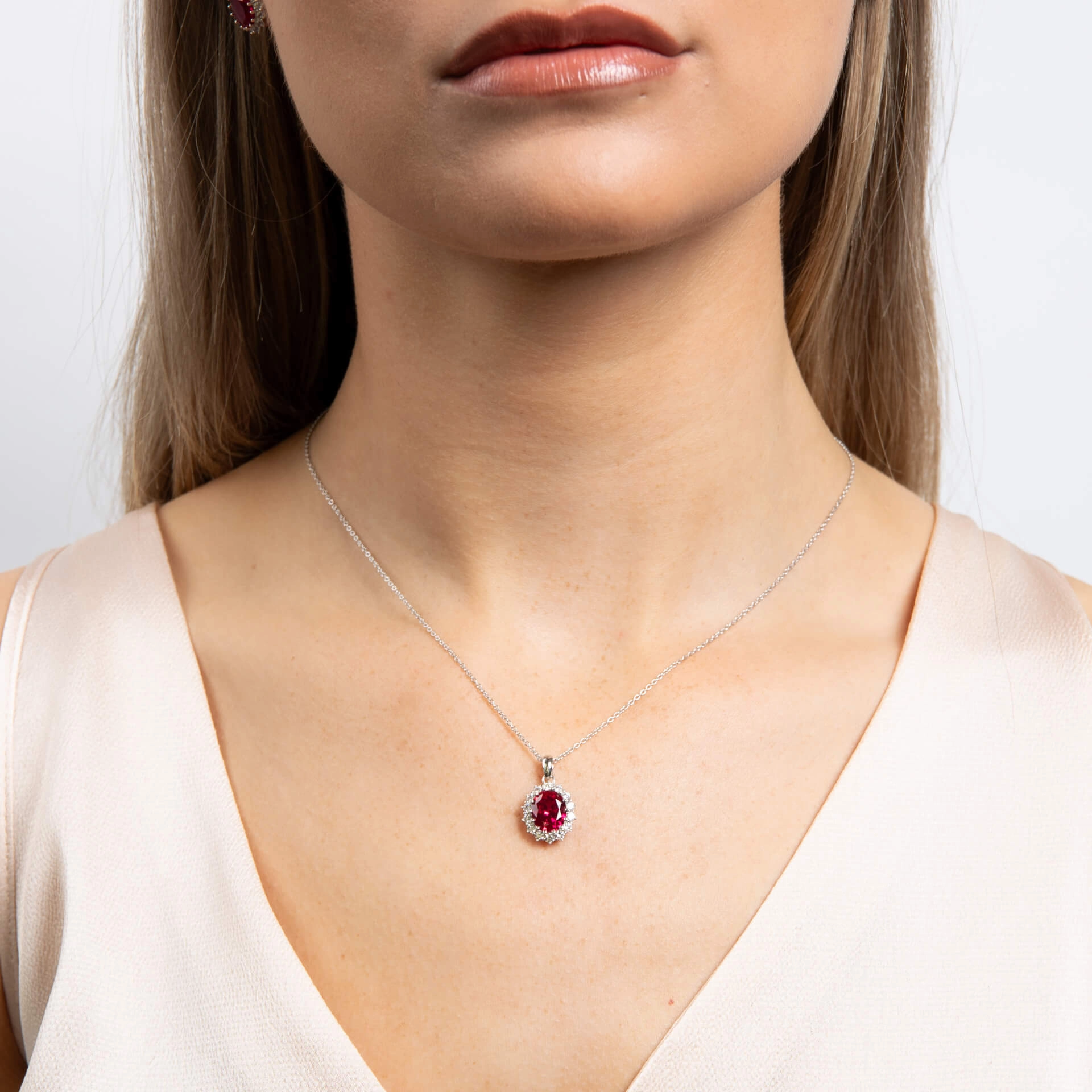 Diamonfire Oval Red Synthetic Ruby Cubic Zirconia Pendant P5518