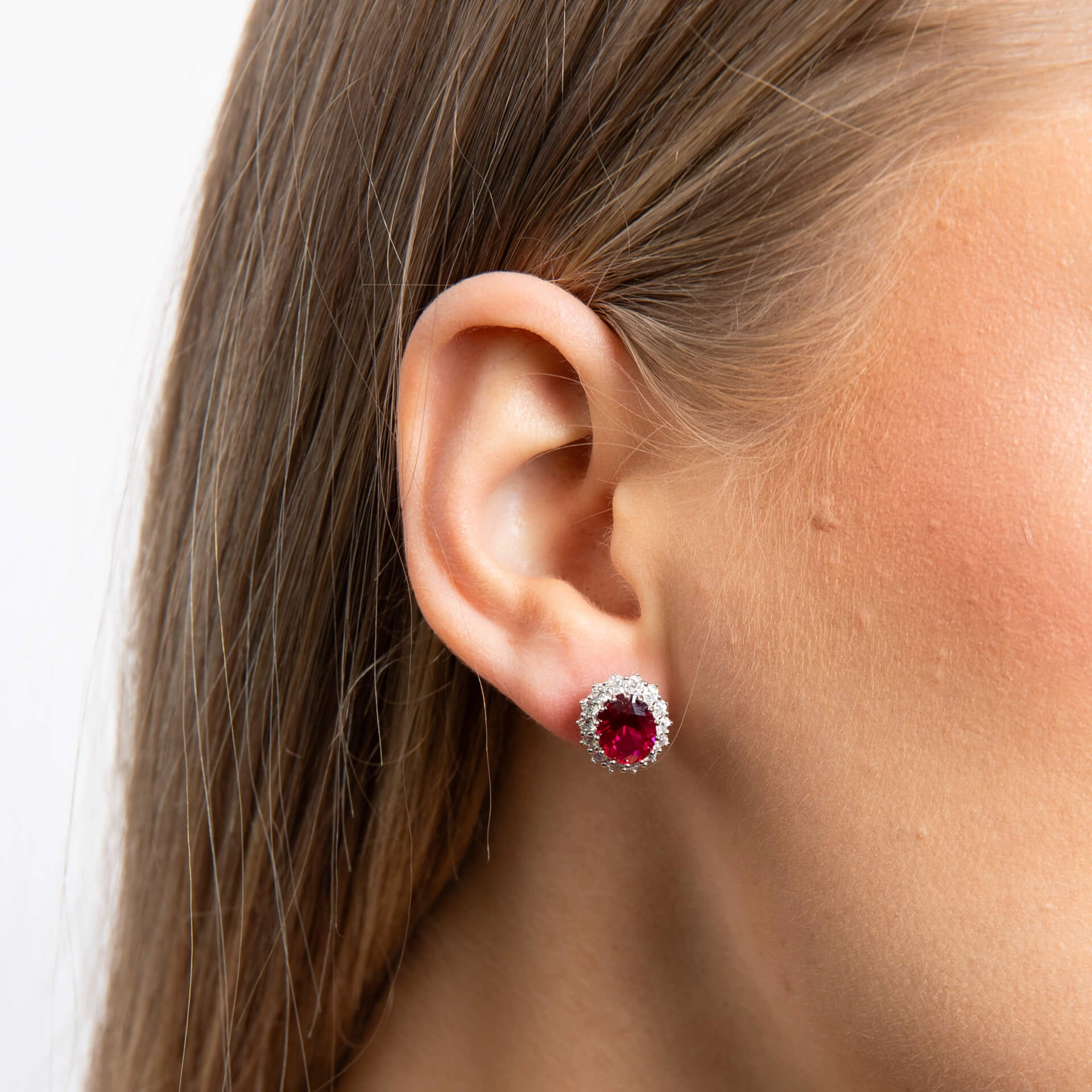 Diamonfire Oval Synthetic Ruby Cubic Zirconia Stud Earrings E6591