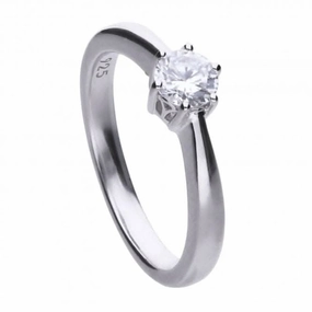 Diamonfire Silver White 6 Claw Solitaire Zirconia Ring R3618