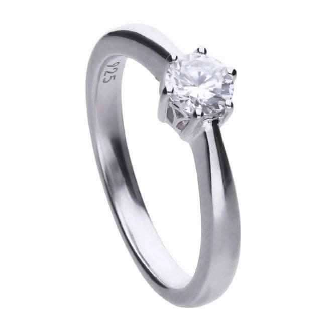 Diamonfire Silver White 6 Claw Solitaire Zirconia Ring R3618