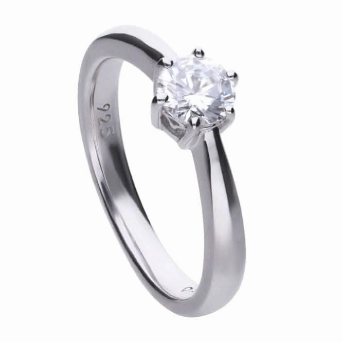 Diamonfire Silver White 6 Claw Solitaire Zirconia Ring R3619