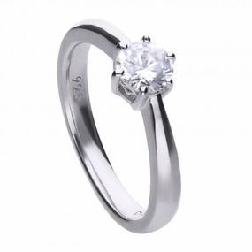 Diamonfire Silver White 6 Claw Solitaire Zirconia Ring R3619