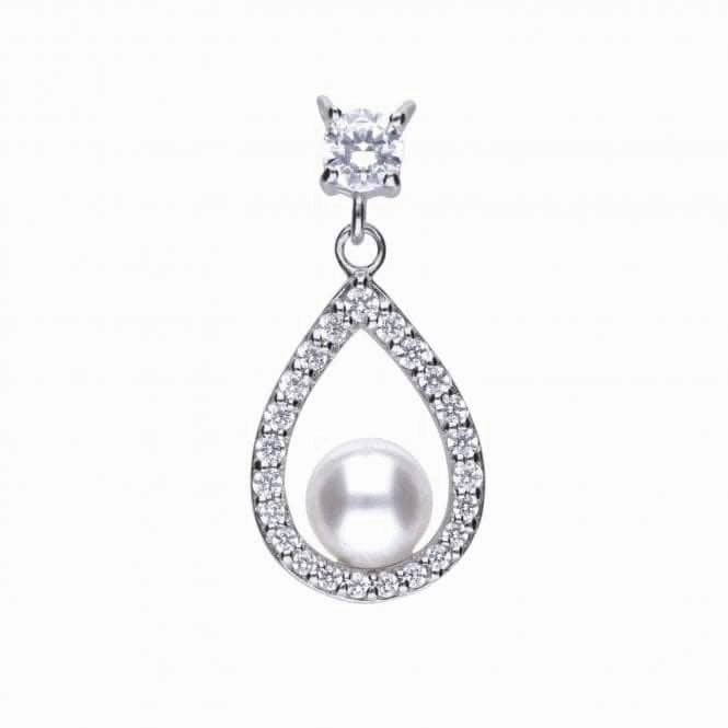 Diamonfire Silver White Zirconia Pearl Teardrop Pendant P4620