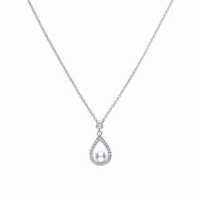 Diamonfire Silver White Zirconia Pearl Teardrop Pendant P4620