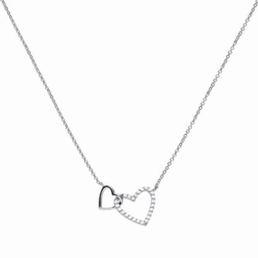 Diamonfire Silver White Zirconia Two Hearts Necklace N4249