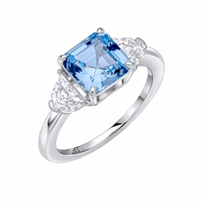 Diamonfire Square Aquamarine Blue Zirconia Trilogy Ring R3941
