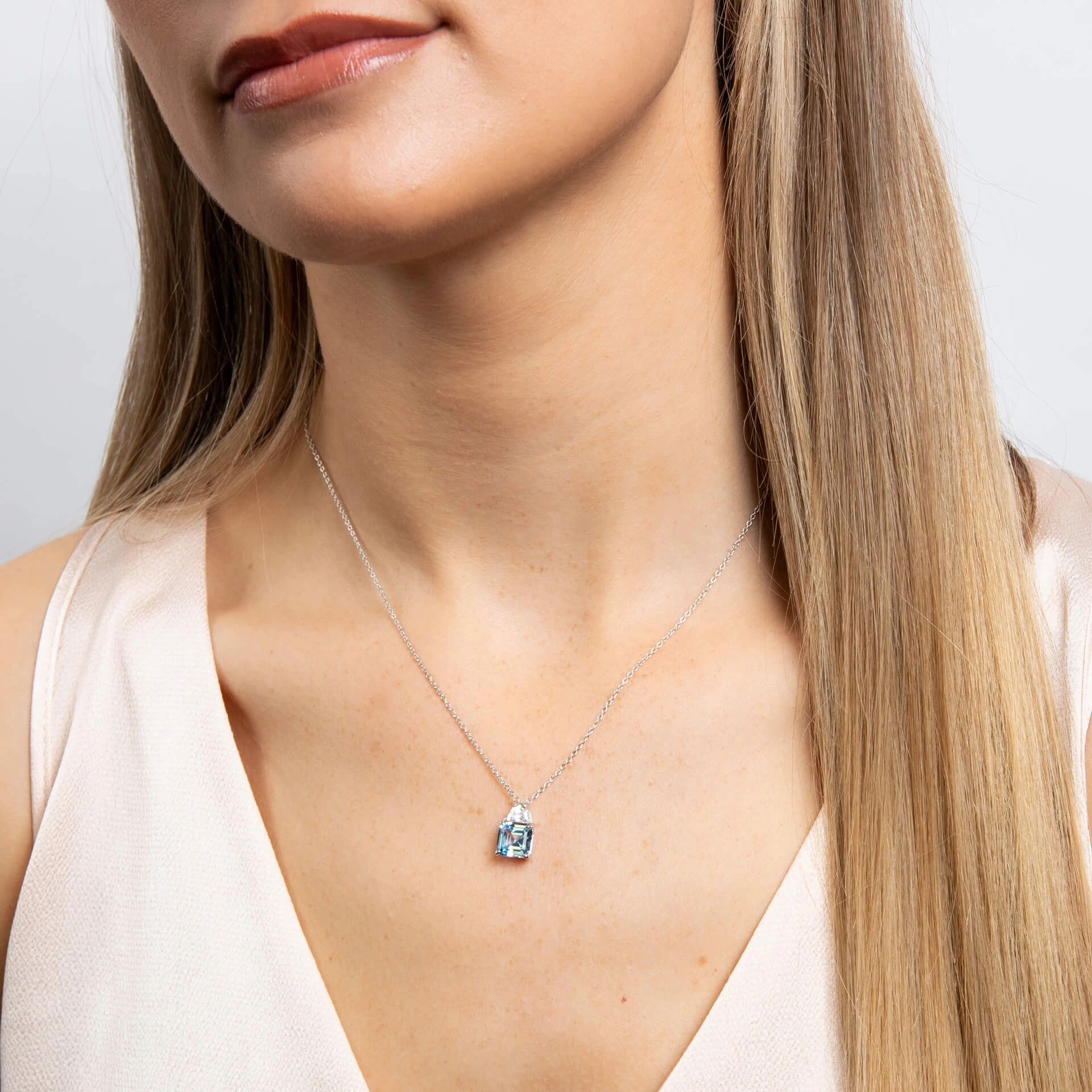Diamonfire Square Cut Aquamarine Blue Cubic Zirconia Necklace N4660
