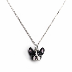 Dog Fever Sterling Silver Enamelled French Bulldog Muzzle Necklace D